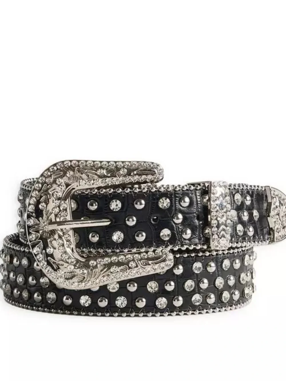 Women's Black Studded Western Buckle Belt